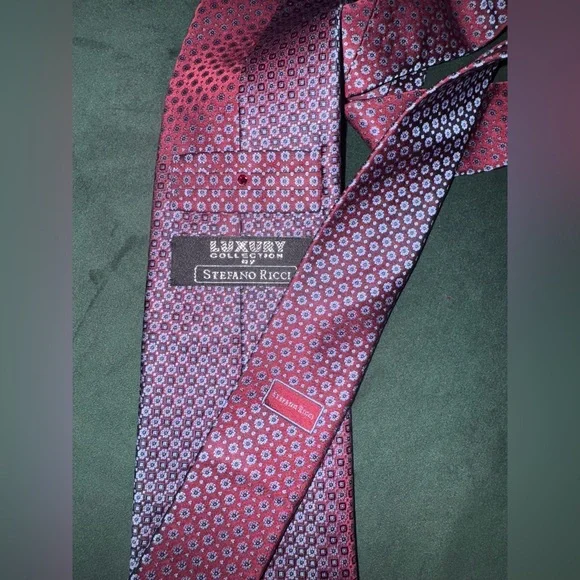 Stefano Ricci Micro-Geometric Silk Tie Burgundy and Blue Patterned Tie - Picture 6 of 7